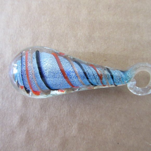Glass Pendant Statement Necklace Blue Red Swirl Teardrop - Picture 10 of 10